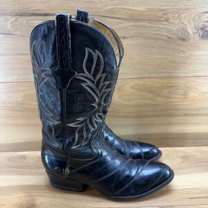 CUADRA Eel Exotic Mens Western Boots 7.5 Black Leather Cowboy